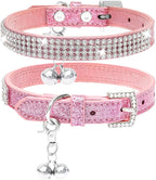 PUPTECK Basic Adjustable Cat Collar with Bling Diamond and Double Bells, for Kitten and Small Puppy, Fashion and Shining Dog Rhinestone Collars, 10-13 in, Pink