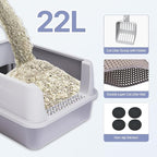 Henkelion Stainless Steel Cat Litter Box with Lid, Extra Large Litter Box for Big Cats with High Sided, Non-Sticky, Anti-Urine Leakage, Easy Cleaning, Include Cat Mat and Scoop with Holder (S)