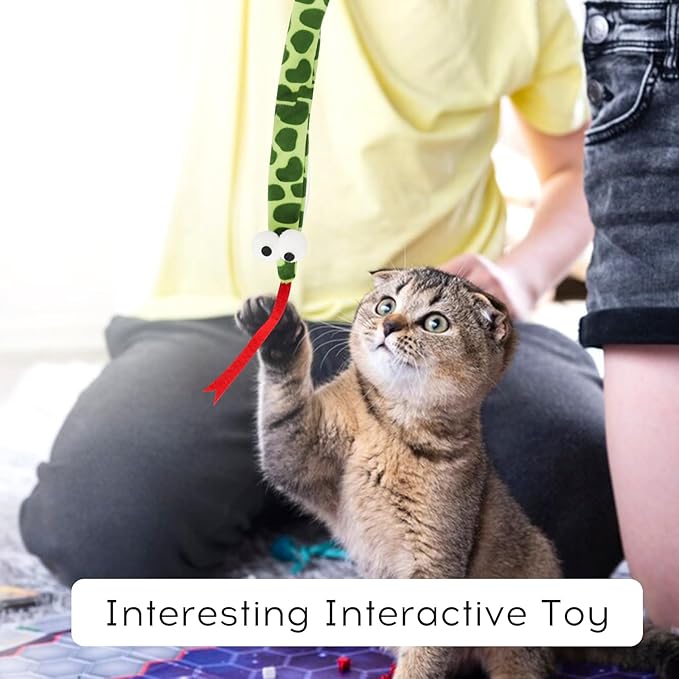 Andiker Cat Wand Toy, 44 Inches Plush Cats Snake Toys with Long Sound Paper Lightweight Handheld Interactive Cat Toys for Indoor Cats and Kitten (Blue)