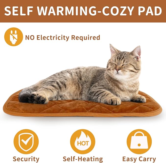 NAMOTEK Self-Warming Cat Bed Indoor/Outdoor Super Soft Self Heating Pet Mat Washable Thermal Pad for Cat & Dog 21x16 inch