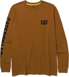 Caterpillar Trademark Banner Long Sleeve Tee Shirts for Men with Center Back Neck Wire Management Loop and Cat Workwear Logo