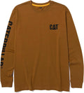 Caterpillar Trademark Banner Long Sleeve Tee Shirts for Men with Center Back Neck Wire Management Loop and Cat Workwear Logo