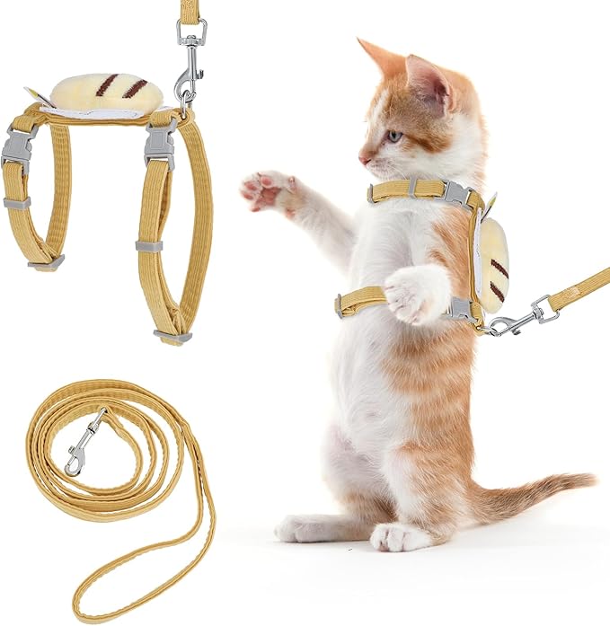 TIESOME Cat Harness and Leash Set, Adjustable Gradient Kitten Harness Escape Proof Harness with Leash for Kitty Outdoor Walking (Vanilla Yellow)