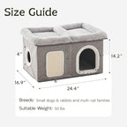 WINDRACING Cat Beds for Indoor Cats - Extra Wide Cat House for Pet and Foldable Cat Cave Bed with Scratch Pad, Cat Hideaway Condo for Kitten, 24.4x16.9x14.2 inches, Light Grey
