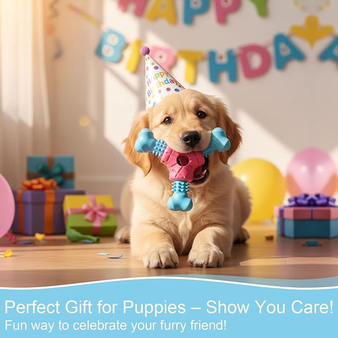 Puppy Chew Toys for Teething, Indestructible Dog Chew Toys for Aggressive Chewers - Small & Medium Breeds, Rubber Dog Bone Toy, Tough Puppy Toys to Keep Them Busy and Relieve Anxiety