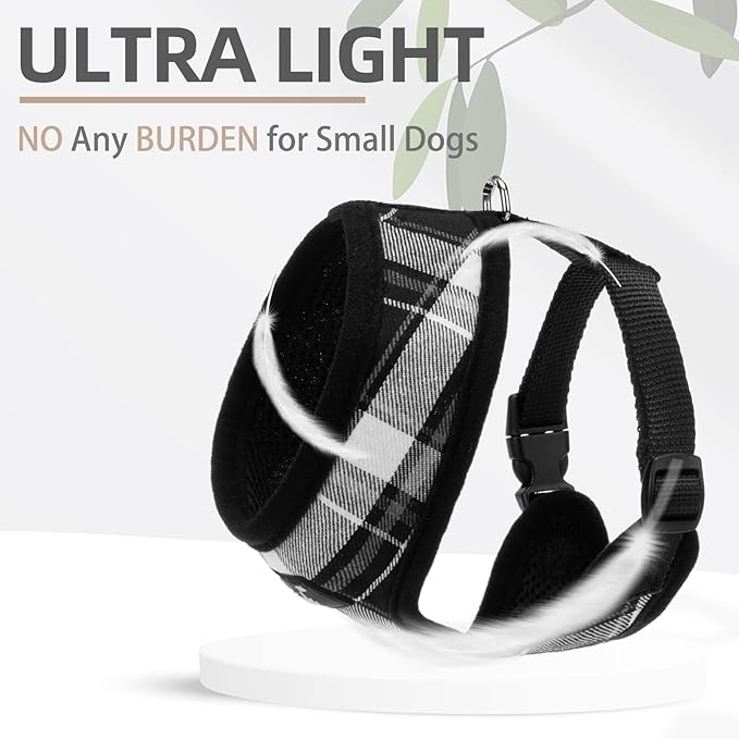 PUPTECK Soft Mesh Dog Harness and Leash Set Pet Puppy Cat Comfort Padded Vest No Pull Harnesses, Black, S