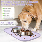 Silicone Pet Food Mat with Raised Edge for Food and Water Bowl, Dog Feeding Mats, Cat Food Trays for Floor Waterproof, Rubber Tray for Dogs and Cats, 19 x 12 x 0.7 Light Purple