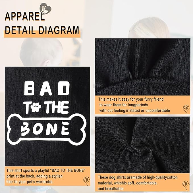 Discover Cozy Cotton Canine Wear: Soft, Lightweight, and Breathable Dog Shirt Vest with Eye-Catching Graphics(Bad to The Bone), Keeping Your Furry Friend Warm and Comfy! Grey L