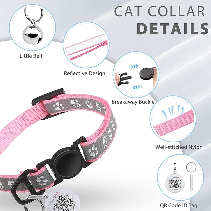 Cat Collar Breakaway with QR Code Name Tag, Reflective Kitten Collars with Bell, Cat ID Tag Personalized, Ultra-Durable, Adjustable, Quick Release, Fits Most Girl Boy Small Large Cats (8''-13.3'')