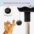 Allewie 29.5in Indoor Cat Tree, Multi-Level Cat Tower with Sisal Scratching Posts, Padded Perch, Basket, Condo, and Hanging Ball, Suitable for Kittens and Adult Felines,Dark Grey