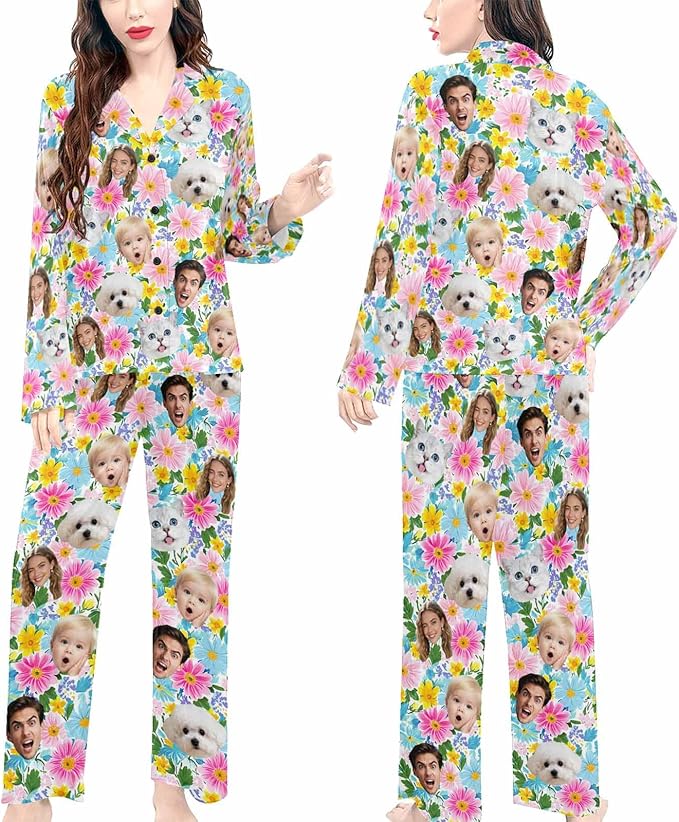 Artsadd Custom Pajamas for Women Men Family, Personalized Face Pjs Pajama Pants, Funny Pet Photo Loungewear Sleepwear Jammies