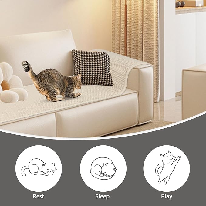 FHTONGE 71x15.8 Thickened Cat Wall Climbing Carpet with 16 Fixed Nails, Extra Large Tall Cat Scratch Pad for Wall, Wall Mounted Climbing Cat Scratcher for Furniture Couch Sofa Protector(MilkyWhite)
