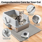 Stainless Steel Litter Box, Extra Large Litter Boxes for Big Cats, XL Metal Cat Litter Box with High Sides Lid, Anti-Urine Leakage, Never Absorbs Odors, Easy Cleaning, Non-Stick, Include Scoop and Mat