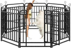 Dog Fence Outdoor 8 Piece Panels 32" Height, Square Steel Pipe with Reinforced Crossbars, Anti-Rust Heavy Duty Dog Playpen with Doors Portable for Yard RV Camping, Total 18FT, 25 Sq.ft, Snowy Black