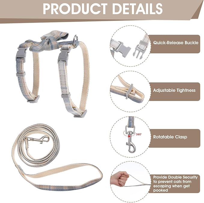 TIESOME Cat Harness and Leash Set, Adjustable Gradient Kitten Harness Escape Proof Harness with Leash for Kitty Outdoor Walking (Bow Tie)
