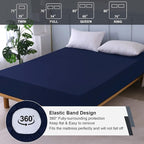 Twin Mattress Protector Waterproof, Fitted Sheet Style Breathable Cooling Mattress Cover with Deep Pocket Fits Up to 18'', Noiseless Bed Cover for Kids Adults, Machine Washable(Navyblue, 39'' X 75'')