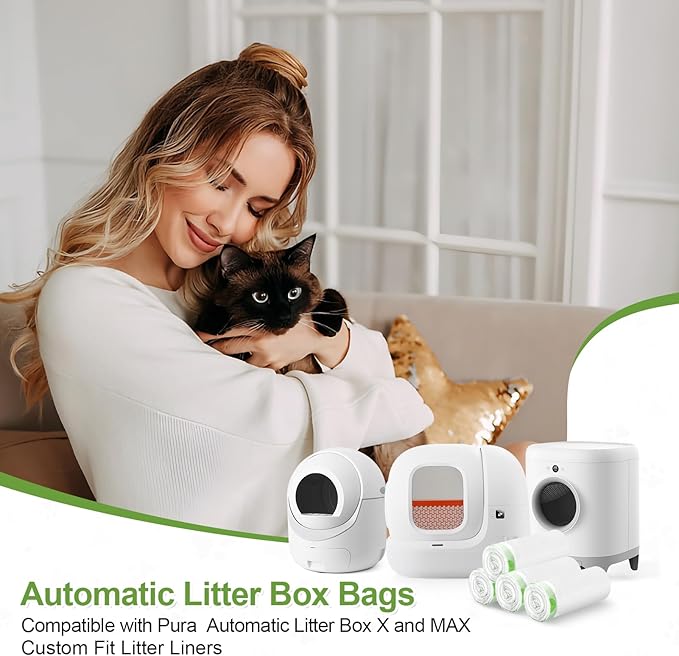 120 Pack Cat Litter Box Liners for PET KIT Pura MAX & X, Extra Thick Heavy Duty Drawstring Self-Cleaning Robot Litter Bags, Leak-proof Disposable Replaced Pet Kitty Poop Trash Bag 21.7" * 11.8"