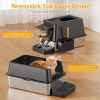 Stainless Steel Litter Box with Lid, XL Closed Metal Litter Box Modular Design with Flip Lid Fits All Cats, Extra Large Covered High Sided Cat Box, Scoop, Non-Sticky, Easy Cleaning (Black)