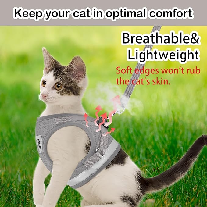 Cat Harnesses and Puppy Harness with Leashes Set, Escape Proof Cat Harness, Adjustable Reflective Soft Mesh Vest Fit Puppy Kitten Rabbit Ferrets's Outdoor Harness