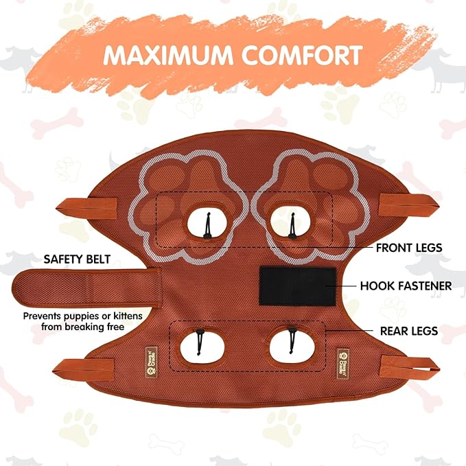 Paws n' Cradle Dog Grooming Hammock Harness for Dogs & Cats - Complete Kit with Adjustable Leg Fittings, Comb, Nail Clipper, File, Hook & Loop Strap, Adjustable Hanging Straps & Snap Hooks (Medium)