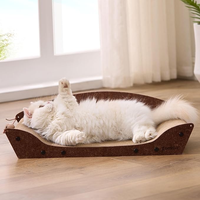 26'' Cardboard Cat Scratcher Bed - Large Scratcher Couch for Indoor Cats, Orthopedic Scratching Board, Lounger Scratching Couch with Bells