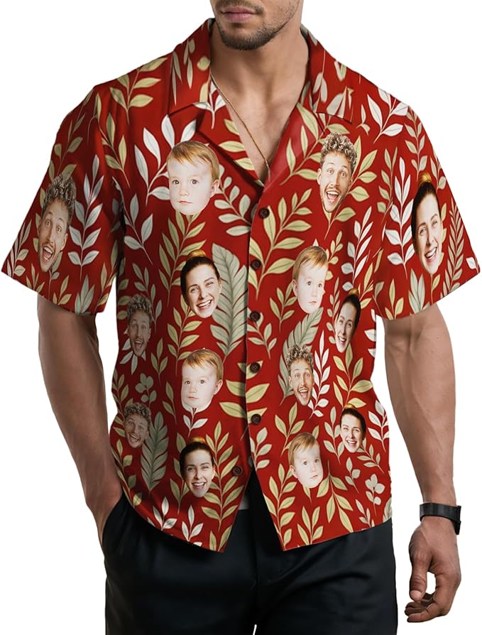 Custom Hawaiian Shirt with Face for Men, Unisex Tropical Beach Shirts Personalized Casual Funny Hawaii Button Down Shirts