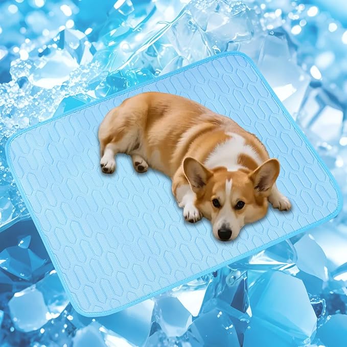 Cordless Cat Window Perch, Cats Dogs Hammock Cooling Mat, Summer Ice Silk Pad for Animal, Washable Chew-Proof Sleeping Mat(blueXL)