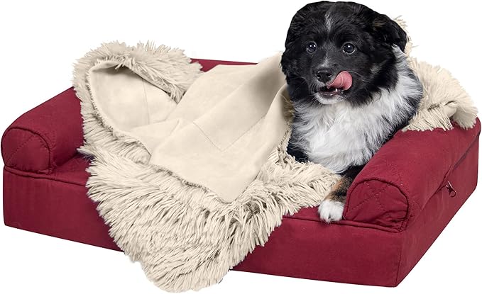 Furhaven Waterproof Throw Blanket for Dogs & Indoor Cats, Washable - Shaggy Plush Calming Long Faux Fur & Velvet Dog Blanket - Taupe, Small