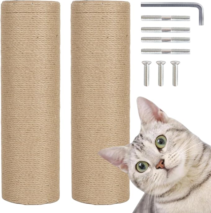 PowerKing Thick Natural Sisal Replacement Scratching Post,15.7" Length, 4.5" Thick, 2Pcs M8 Cat Scratch Post Refill Poles, Ideal for Refurbishment, Includes Screws, Natural