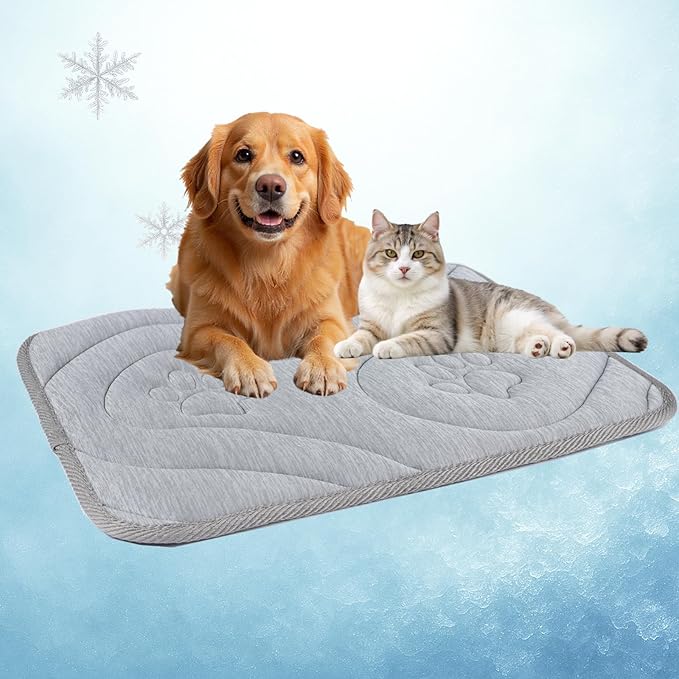 Dog Cooling Mat, Reversible Cool & Warm Pet Orthopedic Pad, Thick Mat for Summer & Winter, Machine Washable, Portable for Crate, Kennel, Bed, Floor, Sofa, Car (Cool Grey, Large：48" x 29")