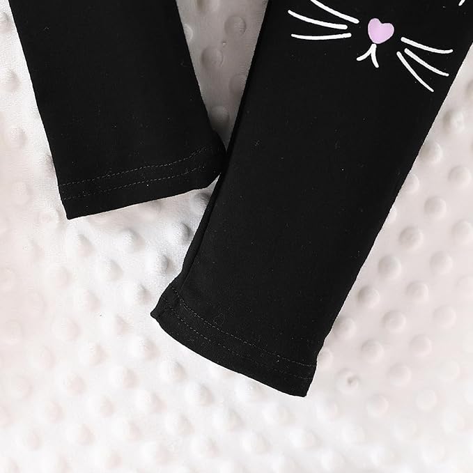 4-8T Toddler Girl Clothes Cat face print Short Sleeve Top+Pants Outfits Girl Spring and summer 2-Piece Set