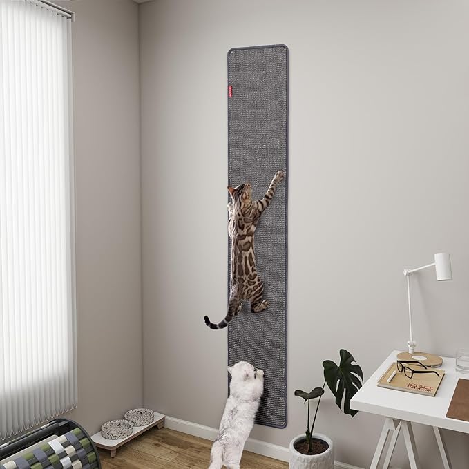 66.93x13.38x0.32 inch Thickened Cat Wall Scratcher Carpet, Cat Climbing Wall, Durable Cat Wall Furniture, Tall Cat Scratching Post, Wall Scratchers for Indoor Cats, Couch Sofa Protector (Grey)