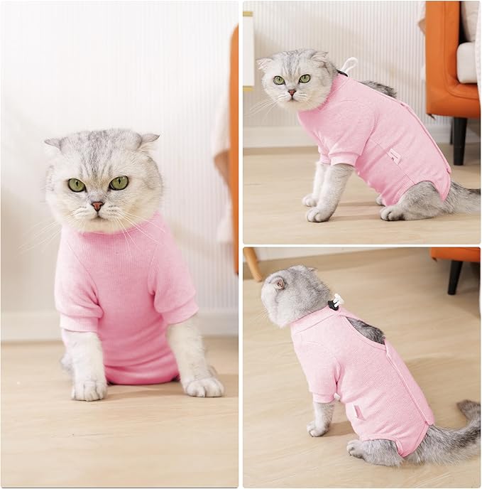 Dotoner Cat Surgery Recovery Suit for Female Male Anti-Licking Pet Surgical Pajamas Long Sleeve Prevent Shedding Cat Spay Recovery Suit&E Collar Alternative Bodysuit for Cats