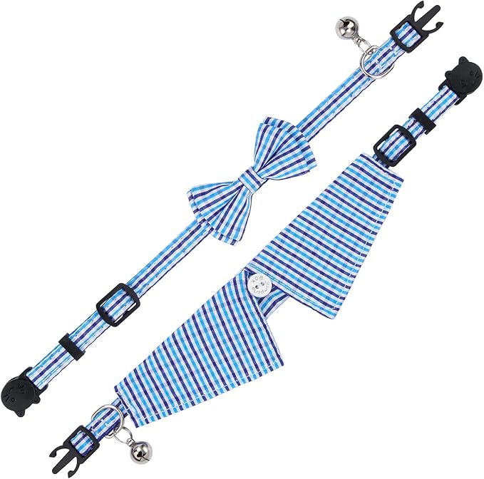 Faleela 2 Pack/Set Cat Collar with Cute Bow Tie and Bell,Breakaway Plaid Shirt Collar for Kitty Adjustable Safety