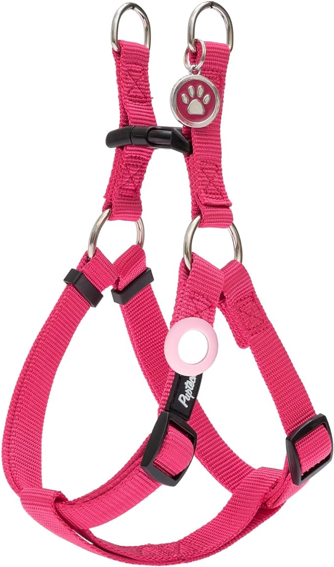 PUPTECK No Pull Dog Harness Soft Adjustable Basic Nylon Step in Puppy Vest Outdoor Walking with ID Tag and A-ir Tag Case, Hot Pink, XS
