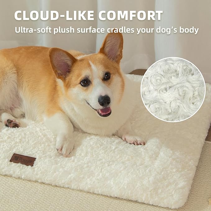Fluffy Reversible Dog Bed Mat - Ultra Soft & Machine Washable Dog Crate Pad fit for Metal Kennel, Cozy Sleeping Mat, 29" x 18", Beige