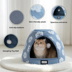 BALANCE Cat Beds for Indoor Cats, 2-in-1 Cat Bed Cave with Anti-Slip Bottom and Ultra-Soft Plush, Cozy Cats House Tent for Kittens and Small Dogs, 21 Inches, Blue