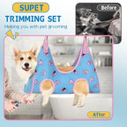 Supet Dog Grooming Hammock Harness for Dogs Cats, Relaxation Pet Nail Clipper Hammock, Restraint Dog & Large Animal Leashes Sling for Groomingk for Nail Trimming (Blue-Love, L)