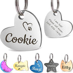 Anavia Small Size Dog Cat ID Tags, Small/XS Personalized Color Plated Stainless Steel Puppy Kitten Name Tags, Customized Engraved Nameplate Pet Collar Tag (Silver, Heart)