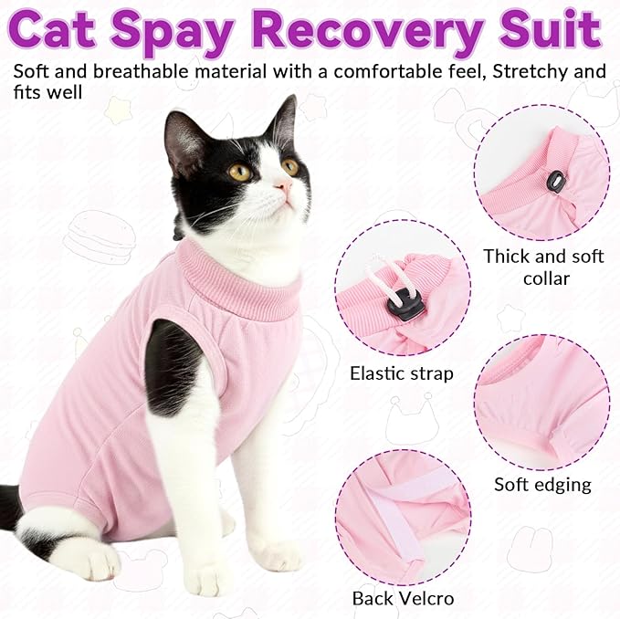 Cat Recovery Suit, Breathable Cat Onesie for Cats After Surgery, Kitten Onesie Bodysuit for Female Abdominal Wounds Skin Diseases E-Collar Alternative Wear (Pink, Medium)