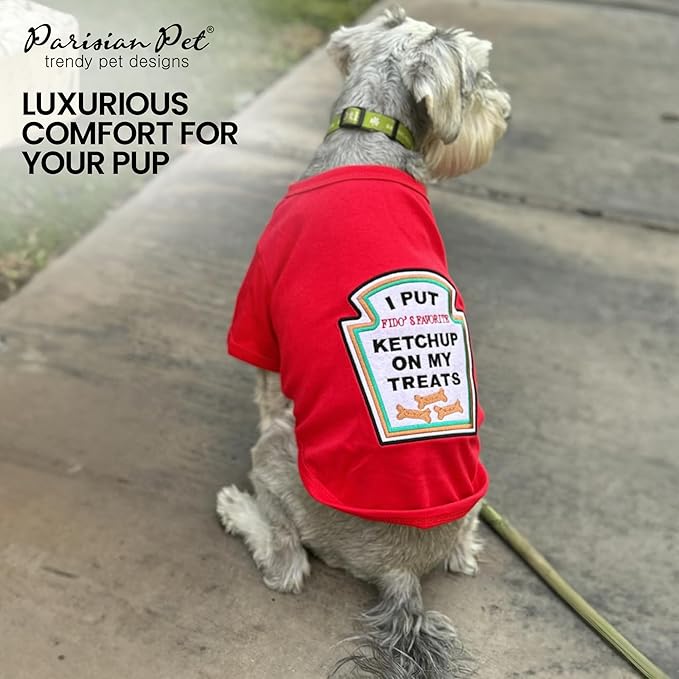 Parisian Pet Ketchup Dog Costume - 100% Cotton Red Dog Clothes for Large Dogs Boys - Lightweight Puppy Outfits - Funny French Bulldog Clothes - Cute Pet Shirt - Stretchy T Shirt for Dogs