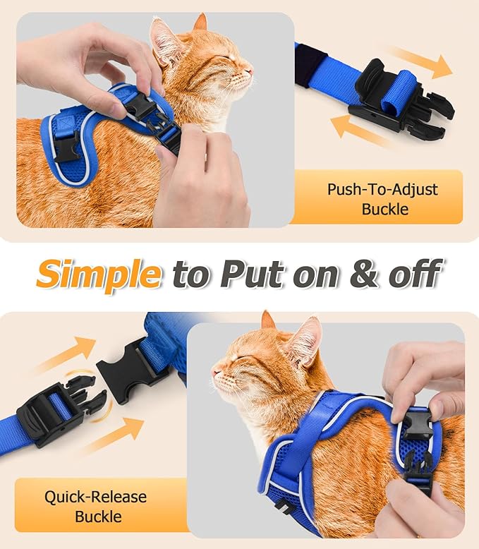Halypet Cat Harness and Leash Set [MAX Safety 4th-Gen Upgrade] Escape Proof Adjustable Cat Leash Comfortable Soft Vest Easy to Wear Kitten Harness with Reflective Strip for Cats Walking, XS Blue