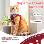 Cat Harness and Leash Set for Walking Escape Proof, Soft Adjustable Kitten Harness Breathable Mesh with Reflective Strips Harness for Kitty Puppy Bunny(Red,XS)
