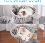Hey-brother Cat Tree, Cat Tower for Indoor Cats, Cat House with Large Padded Bed, Cozy Condo, Hammocks, Sisal Scratching Posts, Big Scratcher, Light Gray MPJ006SW