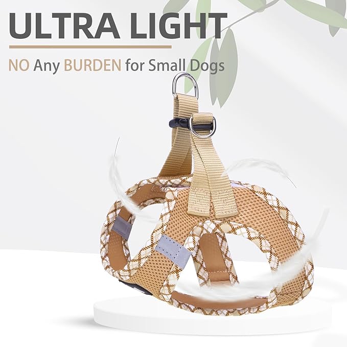 PUPTECK Dog Harness and Leash Set for Small Medium Dogs No Pull Step-in Soft Mesh Puppy Cat Vest Harnesses Reflective at Night, Beige XS