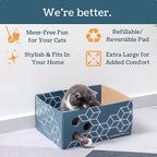 Extra Large Cardboard Cat Scratcher with 3 Refillable Double-Sided Scratch Pads, No‑Mess Cat Scratching Box for Indoor Cats