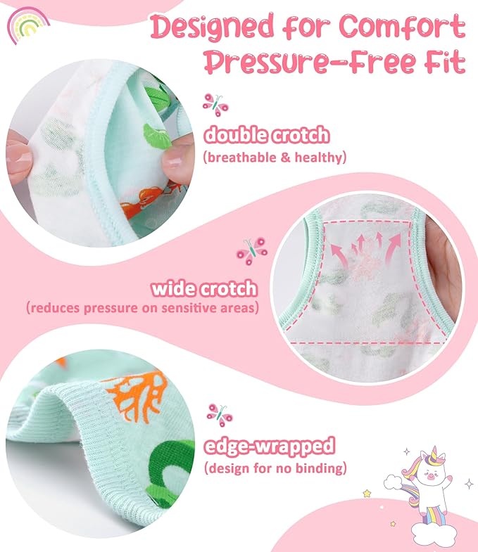 Girls and Toddlers 100% Cotton Underwear Tagless Soft Panties Size 2-3T,4-5T,6,8,10,12 (6-Pack)
