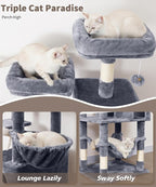 AMHANCIBLE Tall Cat Tree, 70 Inch Cat Tower for Indoor Cats, Multi-Level Cat Tree with Scratching Post, Hammock, Hanging Basket, Large Cat Condos for Adult Cats Kittens, Grey, PT18GY