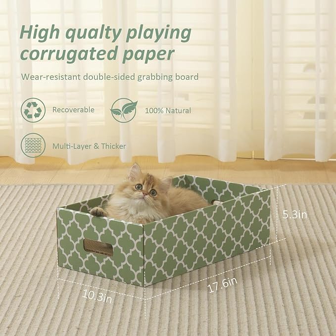 MECOOL Cat Scratching Board，5PC Cat Scratch Pad with Box，Reversible Corrugated Cat Scratcher Cardboard and Lounge Bed for Indoor Cats, Catnip