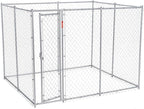 Lucky Dog 10' x 10' x 6' Heavy Duty Outdoor Welded Galvanized Steel Chain Link Dog Kennel Enclosure with 2 Configurations and Latching Door, Silver
